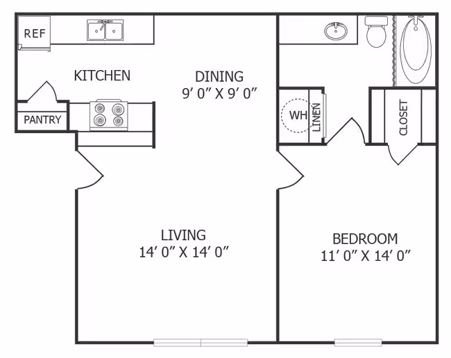One Bedroom/One Bath 722 floor plan